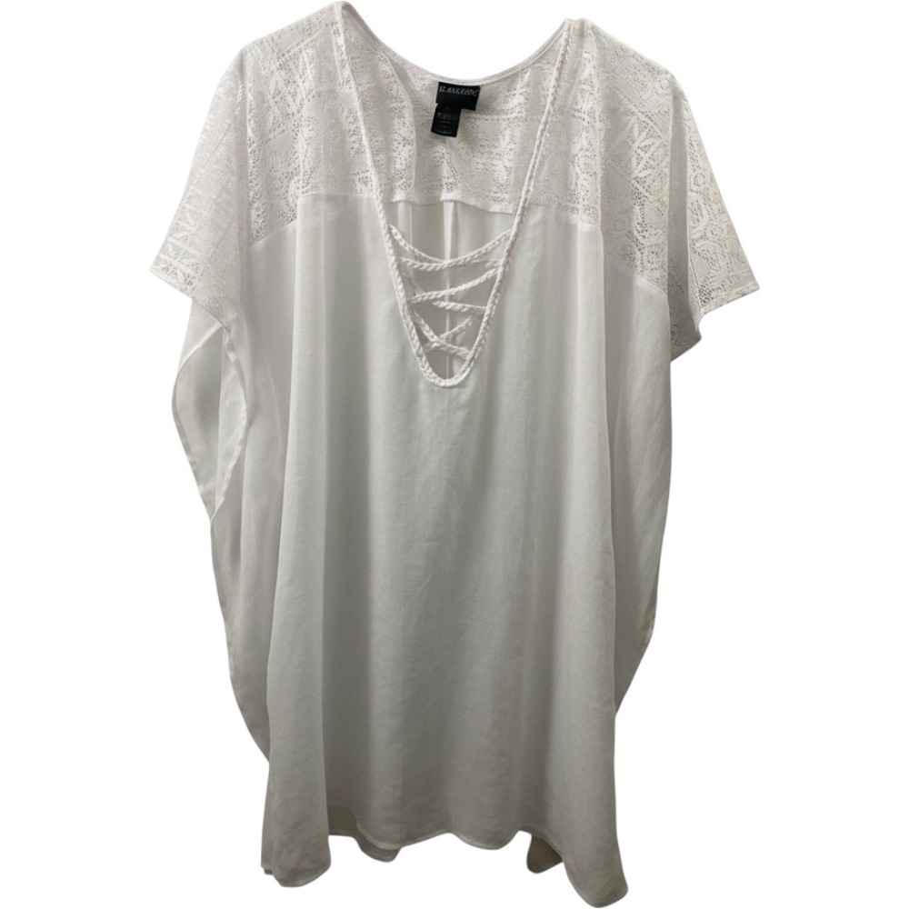 Beach Scene Cover Up Womens Large White Lace Boho Kaftan BC17852 Summer Resort